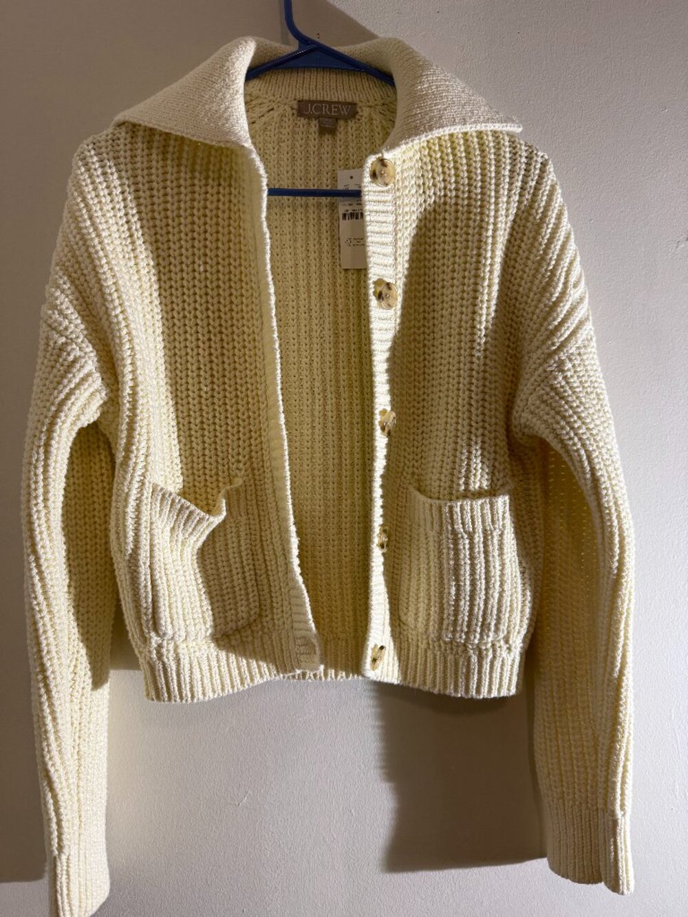 J.Crew Cream Chunky Collared Cardigan Ribbed Button Front Sweater | XXS